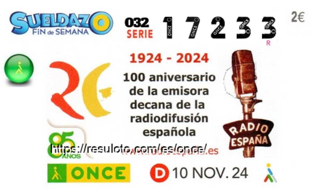 Sueldazo ONCE premiado el Domingo 10/11/2024