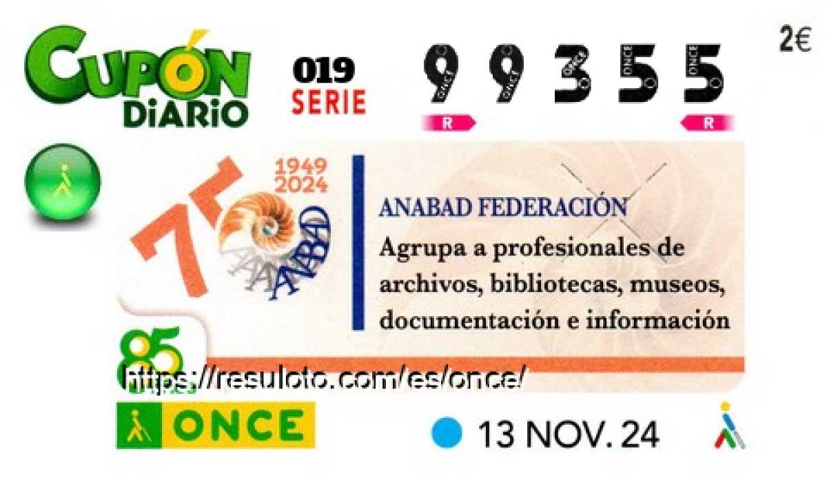 Cupón ONCE premiado el Miercoles 13/11/2024