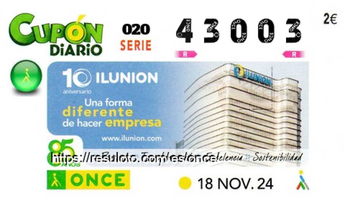 Cupón ONCE premiado el Lunes 18/11/2024