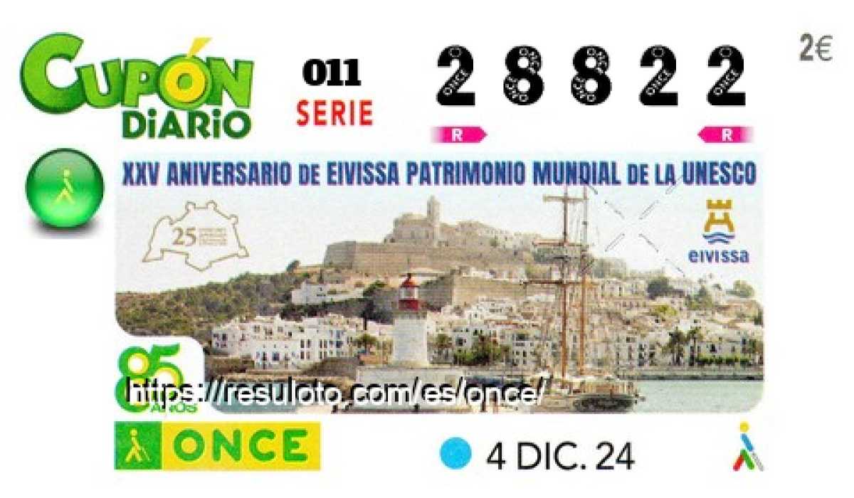 Cupón ONCE premiado el Miercoles 4/12/2024